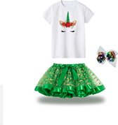 Kerstrok meisje set groen - tule set meisjes rok - Kerst kleuren meisjes rok en t-shirt - Groen Goud - maat L 110 116 - meisjes rok 5 - 6 jaar