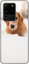 Geschikt voor Samsung Galaxy S20 Ultra hoesje - Hond - Sneeuw - Winter - Siliconen Telefoonhoesje