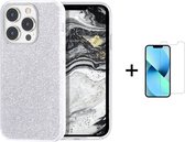 Apple iPhone 13 Pro Max Back Cover Telefoonhoesje | Zilver | TPU hoesje | Glitter + 1x Screenprotector