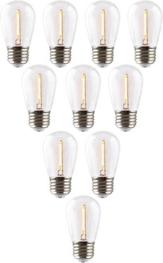 10 Pack - Prikkabel Filament lamp E27 1w Bol Lamp, 35 Lumen, Transparante Kap,