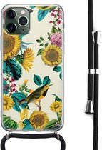 iPhone 11 Pro hoesje met koord - Zonnebloemen / Bloemen | Apple iPhone 11 Pro crossbody case | Zwart, Transparant | Bloemen