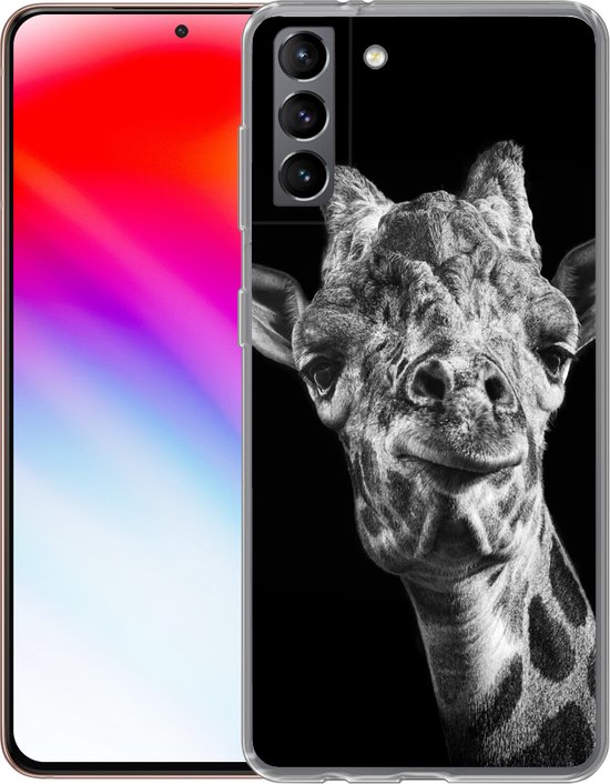 Telefoonhoesje Geschikt voor Samsung Galaxy S21 Plus hoesje - Giraffe - Dier - Zwart - Wit - Siliconen Telefoonhoesje Telefoonhoesje