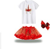 Kerstrok meisje set rood - tule set meisjes rok - Kerst kleuren meisjes rok en t-shirt - Rood Goud - maat L 110 116 - meisjes rok 5 - 6 jaar