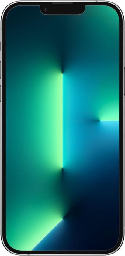 iPhone 13 Pro met een groene en blauwe wallpaper, vooraanzicht.