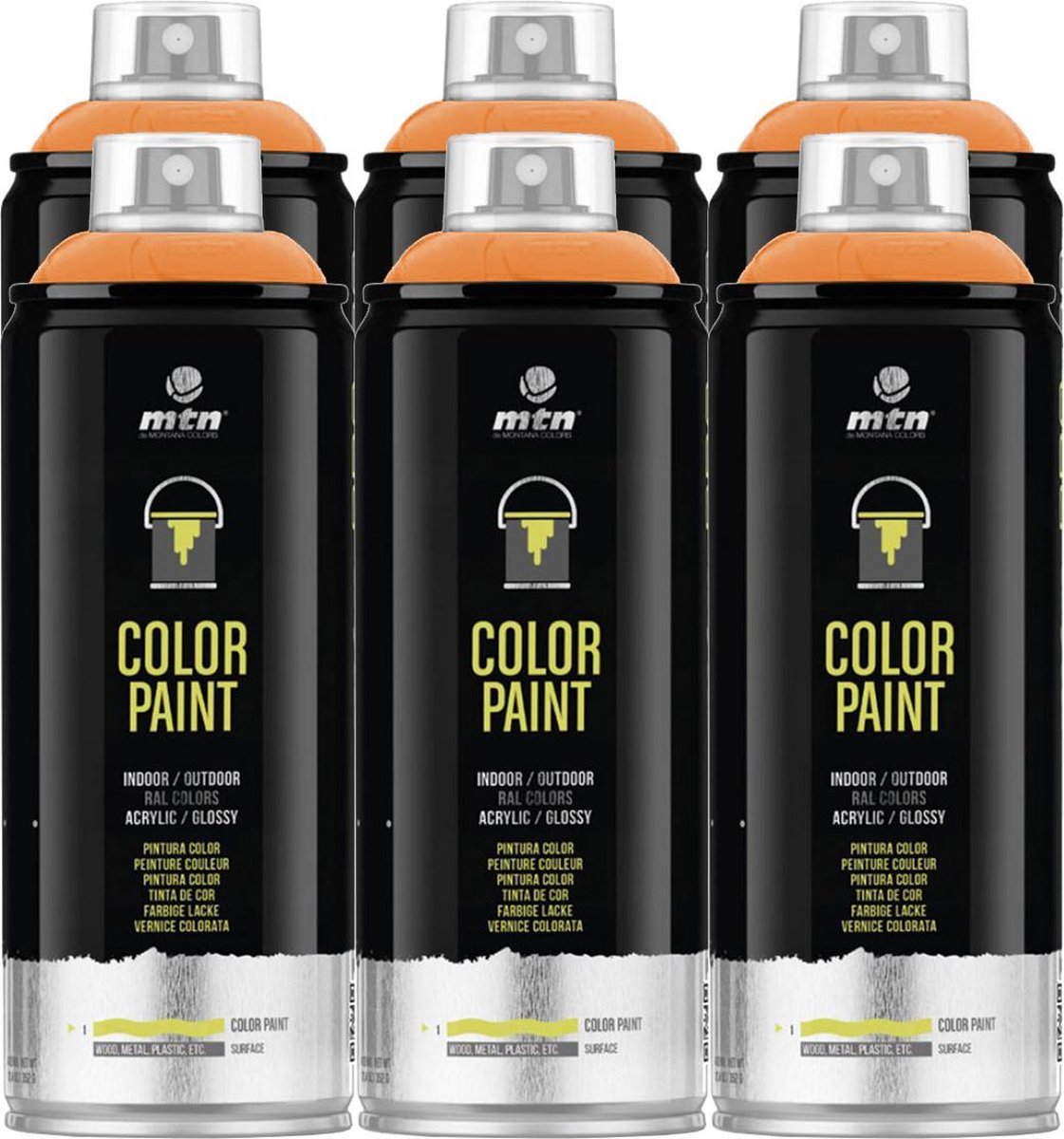 MTN PRO Color Paint RAL Spuitverf - 6 stuks - Deep Orange - 400ml
