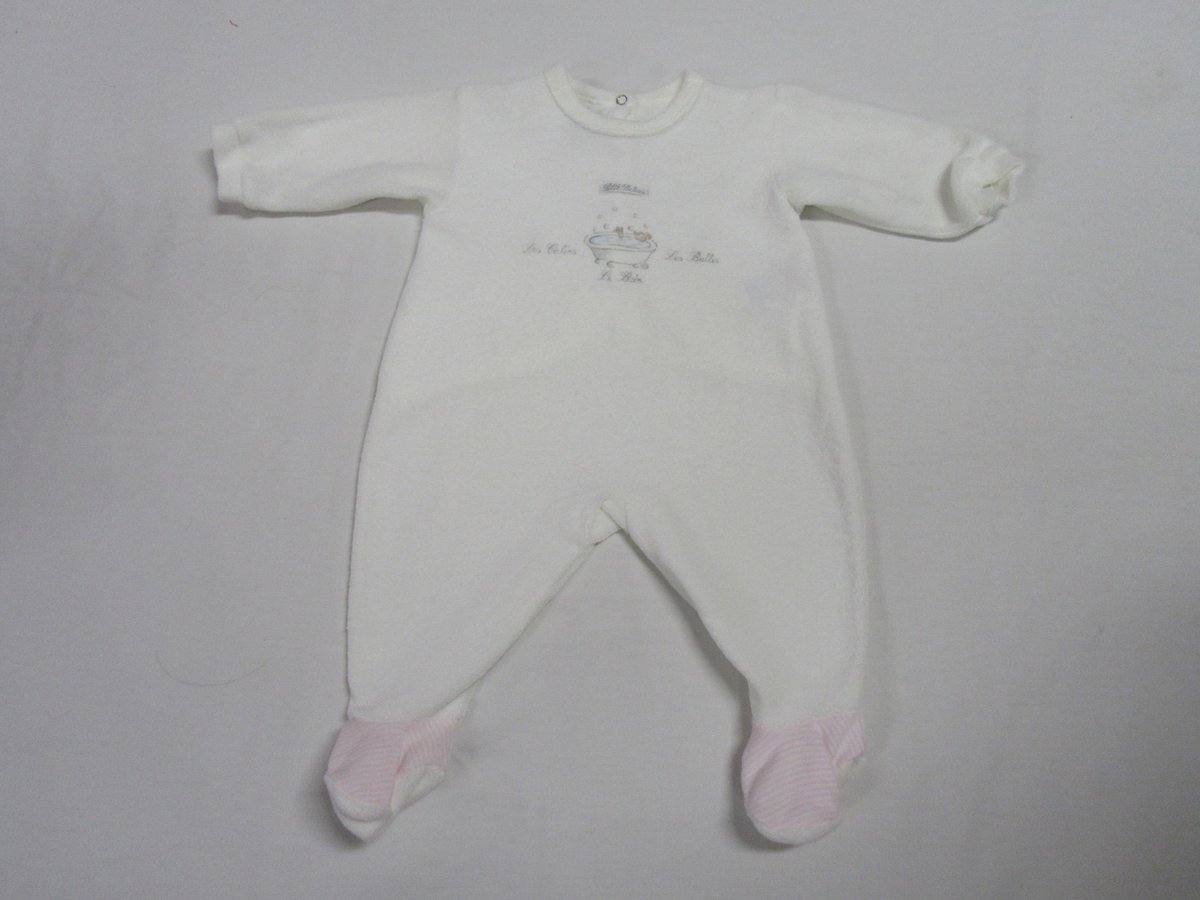 petit bateau , pyjama, eponge , wit , voetjes streep rose , 3 maand 62
