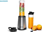 Shardor-Compacte blender -Mini-blender- Smoothie maker - 600ML - 2 drinkflessen- RVS zwart
