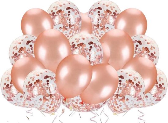 GBG 40 stuks Rose Goud Ballonnen met Lint – Decoratie – Feestversiering - Papieren Confetti – Rose Gold - Roze Gold Latex - Verjaardag - Bruiloft - Feest