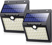 LifeGoods Solar Buitenlamp met Bewegingssensor - 97 LEDs - Wit Licht -Tuinverlichting op Zonneenergie - IP65 Waterdicht - Voor Tuin/Wand/Oprit - 2 Stuks