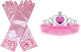 Prinsessen Speelgoed- Roze lange handschoenen voor bij je prinsessenjurk - Kroon pluche - Frozen