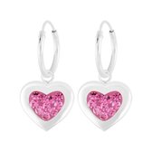 Joy|S - Zilveren hart bedel oorbellen - oorringen - roze kristal