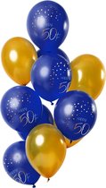 Ballonnen - 50 jaar - Luxe - Blauw, goud - 30cm - 12st
