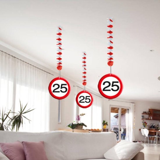 Décoration à suspendre 25 ans Panneau de signalisation 75cm 3 pièces