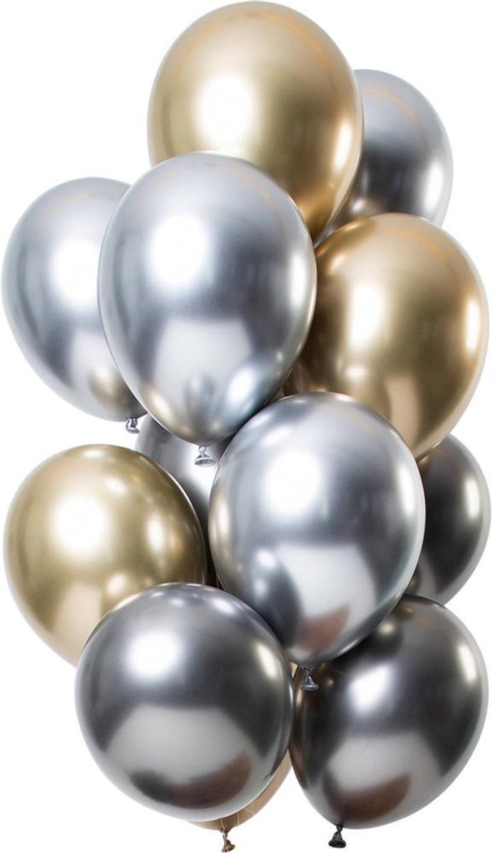 Afbeelding van product Folat Ballonen Mirror Effect 33 Cm Latex Zilver/goud 12 Stuks