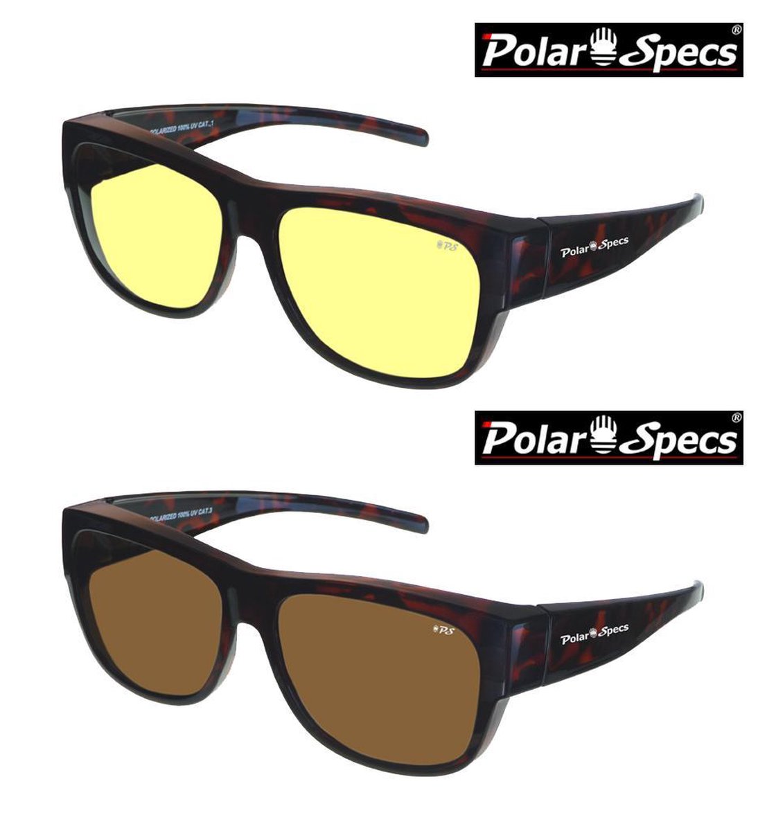 Combinatievoordeel Polar Specs® Overzet Nachtbril + Overzet Zonnebril PS5096 – Tortoise Brown – Polarized – Large – Unisex