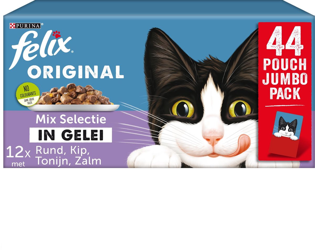 Felix Original in Gelei Mix Selectie - Kattenvoer natvoer - Rund, Kip,  Tonijn, Zalm -... | bol.com