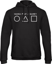 Hoodie Game | Wanna play a game? | Zwart met witte opdruk | L | Stickertoko.nl