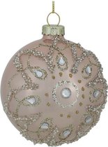 Oneiro's luxe kerstbal DIAM Pink Flower – ø80 mm - roze/goud - kerstbal - luxe verpakking – kerstcollectie – kerstdecoratie – kerstboomhanger – kerstversiering - goud