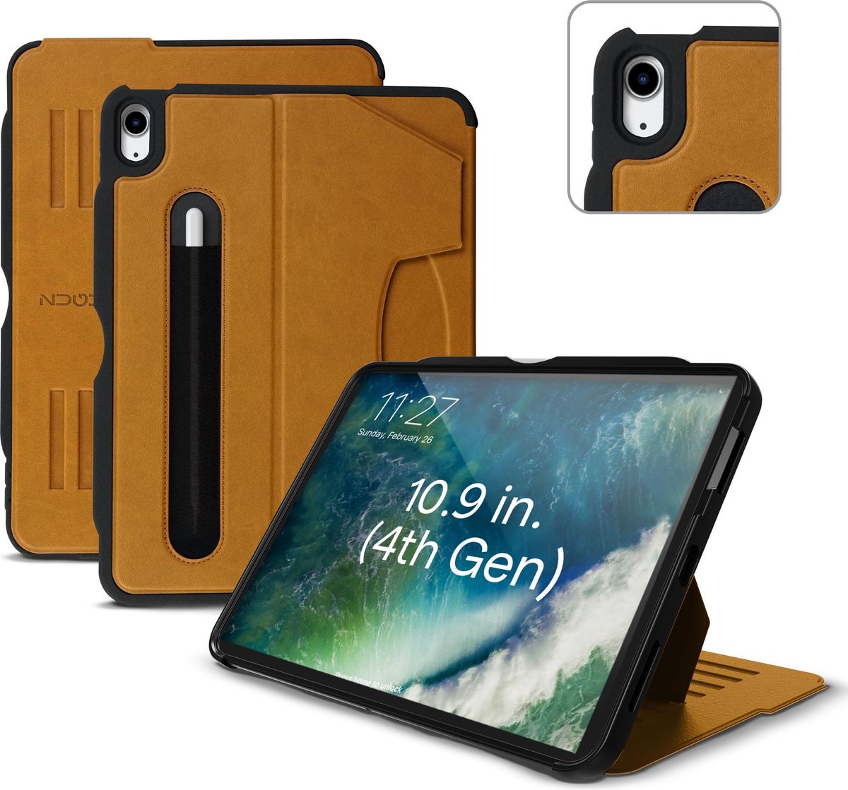Zugu case - iPad Air 10.9 Gen 4 & 5 (2020/2022) - oersterke luxe flip-over case - volledige 360˚ bescherming – met multifunctionele standaard functie – geschikt voor Apple Pencil - Bruin
