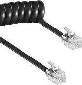 RJ10 kabel - Telefoonhoorn krulsnoer - 2 meter - Zwart - 4-aderig - Plat - Allteq