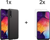 Samsung a50 hoesje - Samsung galaxy a50 hoesje zwart siliconen case hoes - hoesje samsung a50 - 2x Samsung galaxy a50 screenprotector screen protector