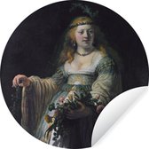 WallCircle - Muurstickers - Behangcirkel - Saskia van Uylenburgh - Schilderij van Rembrandt van Rijn - 80x80 cm - Muurcirkel - Zelfklevend - Ronde Behangsticker