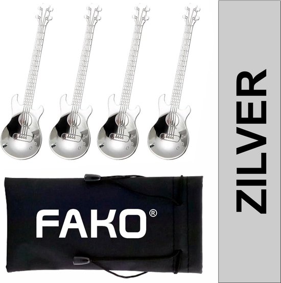 Fako Bijoux® - Theelepel / Koffielepel Gitaar - Zilver - 4 Stuks