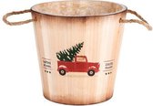 Decoratieve houten, ronde kerst plantenbak of opbergmand Car