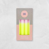 MingMing - Bubblegum & Neon Geel - Dip Dye Kaarsen - set van 4 - handgemaakte kaarsen - dinerkaarsen