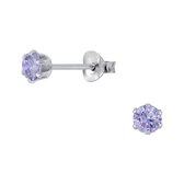 Joy|S - Zilveren ronde oorbellen - 4 mm - zirkonia lavendel paars