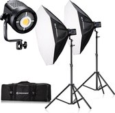Bresser Fotostudio Set - BR-80SL - 2 x COB LED-Lamp 80W - 2x Octabox 95cm - 2x Lampstatief 200cm - Incl. Tas