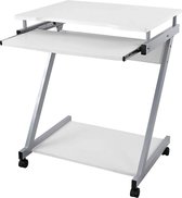 VASAGLE bureau, computertafel met 4 wielen waarvan 2 met rem, pc-tafel, eenvoudig te bedienen toetsenbord uittrekbaar, eenvoudige montage, ruimtebesparende Z-vormige pc-tafel, wit,