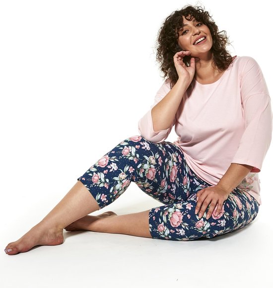 Pyjama en coton Cornette Femme Adultes | Pantalon 7/8 à manches 3/4 | Pyjamas d'hiver Femmes Adultes | Fleur 463/288 XXL