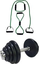 Tunturi - Fitness Set - Halterset 15 kg incl 1 Dumbbellstang - Tubing Set Groen