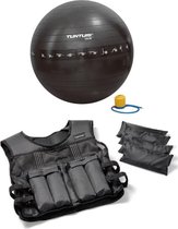 Tunturi - Fitness Set - Gewichtsvest 10 kg - Gymball Zwart met Anti Burst 75 cm