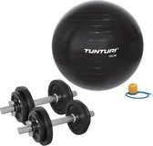 Tunturi - Fitness Set - Halterset 20 kg incl 2 Dumbbellstangen  - Gymball Zwart 75 cm