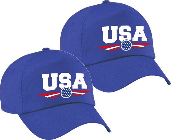 Amerika / USA landen pet - 2x stuks - blauw - volwassenen - Baseball caps - WK / Olympische spelen outfit