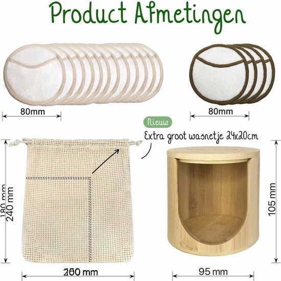 16 Herbruikbare Wattenschijfjes + Bamboe Houder - 12x Dagelijks 4x Scrub 4 laags - Wasbare Wattenschijfjes Makeup Pads Zero Waste