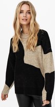 Jacqueline de Yong Trui Jdymorena L/s Jacqaurd Pullover Knt 15238292 Black/w. Sand Melange Dames Maat - M