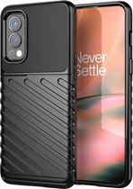 Mobigear Hoesje geschikt voor OnePlus Nord 2 Telefoonhoesje Flexibel TPU | Mobigear Groove Backcover | Nord 2 Case | Back Cover - Zwart