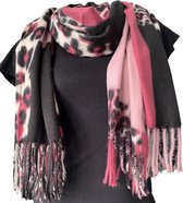 Lange Warme Sjaal - Panterprint - Luipaardprint - Roze - Zwart - 180 x 70 cm (23-1#)