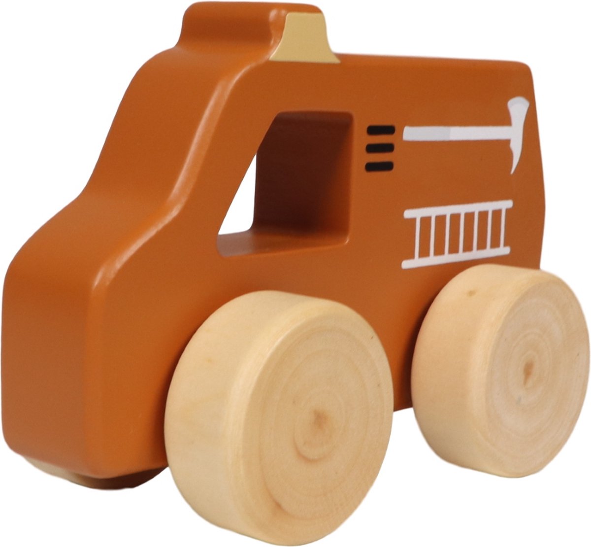 Tryco Houten Brandweerauto - Houten Speelgoedauto - Brandweerwagen met Handvat - Stimuleert Fantasierijk Spel - Vanaf 18 Maanden Rood — afbeelding 2