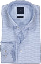Profuomo Originale slim fit overhemd - dobby structuur - lichtblauw met wit pied de poule ruitje - Strijkvrij - Boordmaat: 38