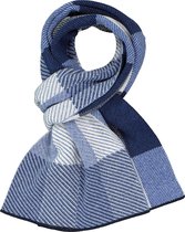 Profuomo heren sjaal - gebreid wolmengsel - blauw met grijs geruit -  Maat: One size