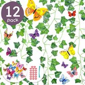 Partizzle 12x Decoratieve Hedera Klimop Slinger Accessoires - Kunsthaag Kamer Decoratie Voor Tieners - Nep Planten - Met Vlinders