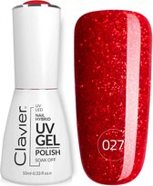 Clavier UV/LED Hybrid Gellak Luxury 10ml. #027 – Galactic Red - Glitter, Rood - Glanzend - Gel nagellak