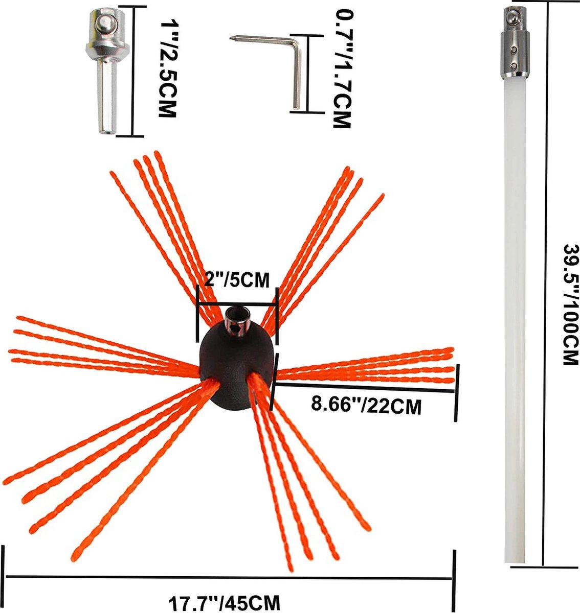 VEVOR Brosse de Cheminée de 10 Mètres Kit de Ramonage avec Une tête de  Bross Supplémentaire En nylon pour Poêle à Pellet pour Nettoyer Cheminées  en Métal ou en Brique