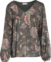 Cassis - Female - T-shirt in twee stoffen met bloemenprint  - Kaki