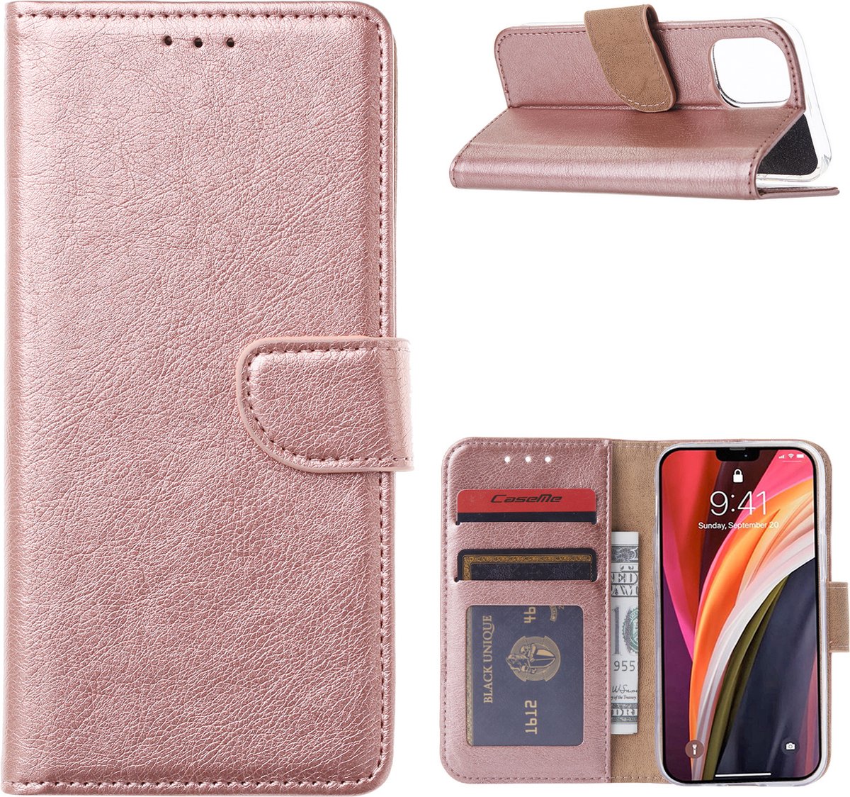 Hoesje Geschikt voor iPhone 13 Pro Max hoesje bookcase Rosegoud