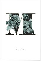 JUNIQE - Poster Flower Alphabet - M -20x30 /Groen & Wit